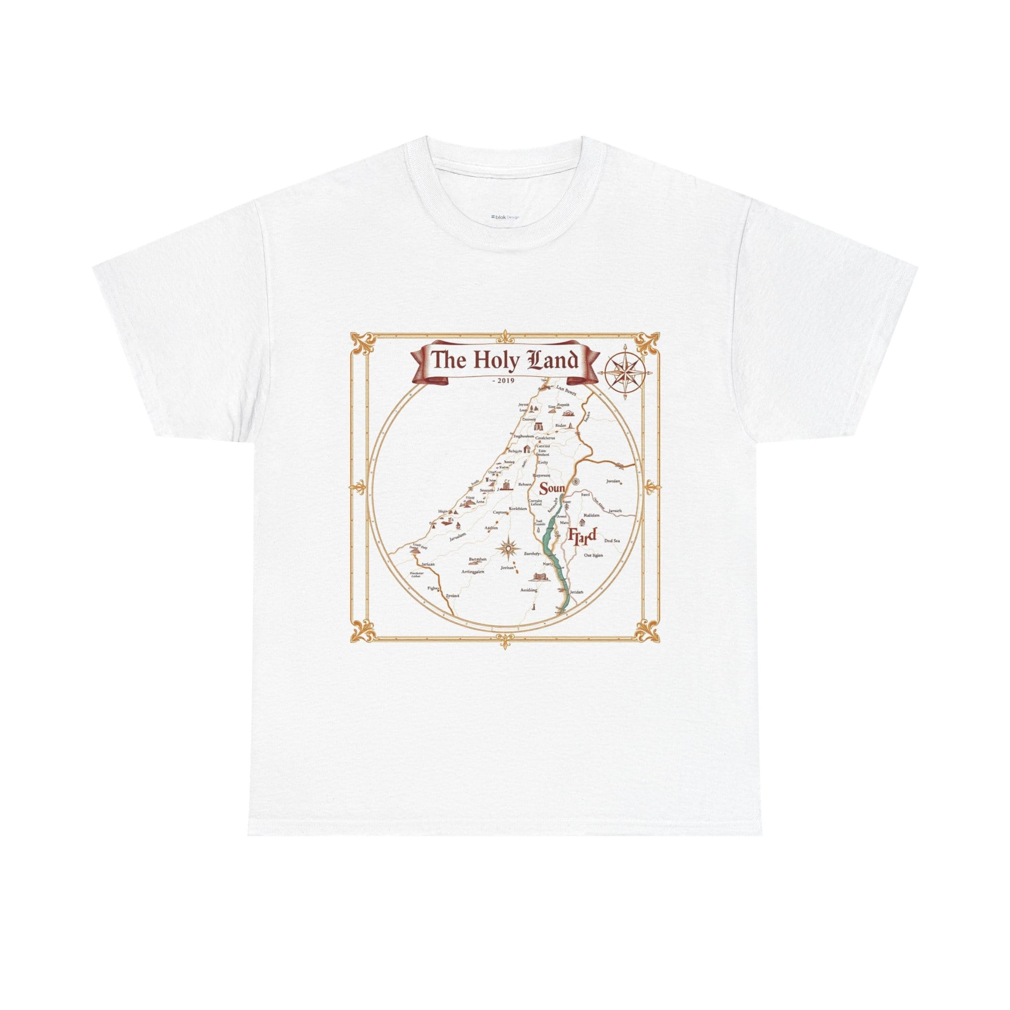 Best faith graphic tees for modern Christian Holy Land Map Tee by blok.Design
