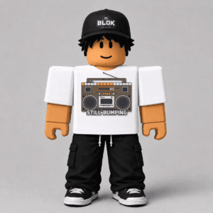 Still Bumping Pixel Boombox Roblox Avatar Pack by blok.Design Male Front White avatar mockup