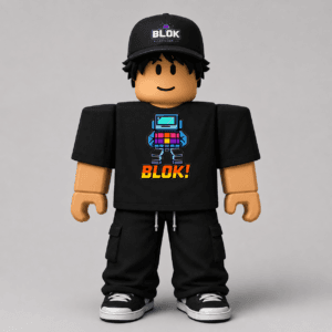 BLOK! Pixel Character Roblox Avatar Pack by blok.Design Male Front Black avatar mockup