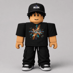 Electric Glitch Art Roblox Avatar Pack by blok.Design Male Front Black avatar mockup