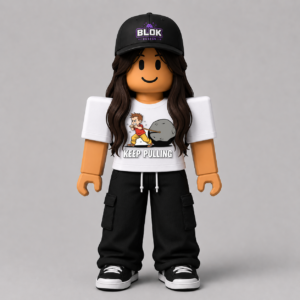Keep Pulling Graphic Tee Roblox Avatar Pack by blok.Design — bold graphic tee design shown on a Roblox avatar with CHAD-102 print