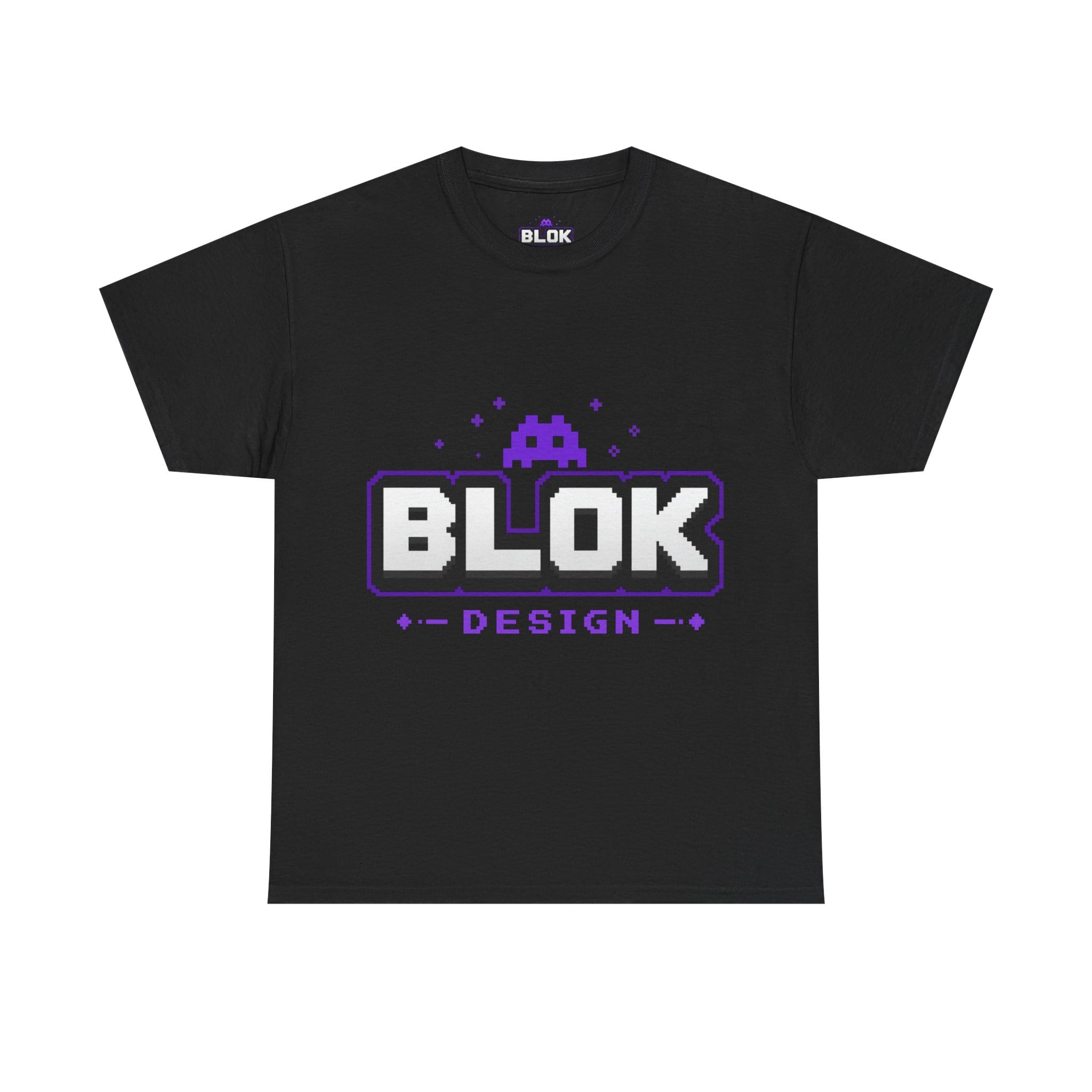 BLOK.DESIGN official logo tee in heavyweight cotton with clean DTG printed brand logo, unisex relaxed fit, shown as a flat lay front-facing view
