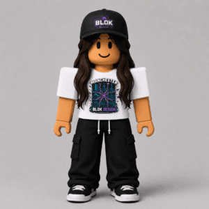 Manchester Glitch Grid Pixel Art Tee displayed as a Roblox avatar shirt, featuring a fragmented pixel art grid design inspired by Manchester's urban landscape i